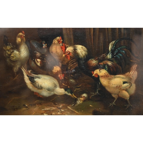 697 - Claude Guilleminet (1821-1885) - Chickens and ducks, oil on canvas, signed lower left, 31 x 40 cm