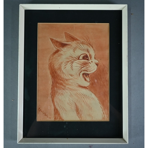 702 - Louis Wain (1860-1939) - A characterful cat expressing exclaim, watercolour, signed lower left, 21.5... 