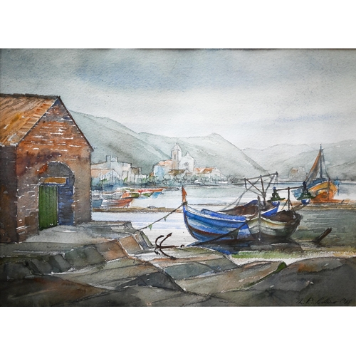 705 - L R Collins - Puerto de la Selva, Costa Brava, Spain, watercolour, signed and dated 1955 lower right... 