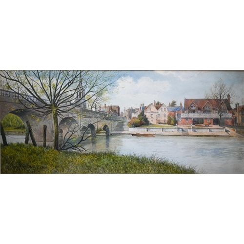 706 - Charles Edmund Rowbotham (1856-1921) - Wallingford Bridge and Boathouse, signed and dated 1894 lower... 