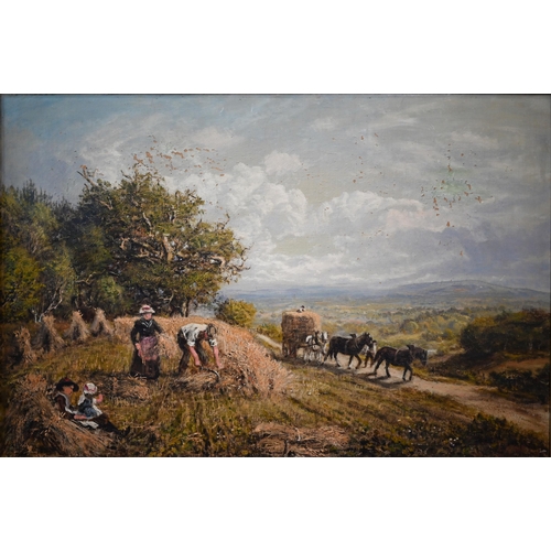 708 - George Mote (1832-1909) - A Surrey view at harvest time, oil on canvas, signed lower right, 50 x 75 ... 