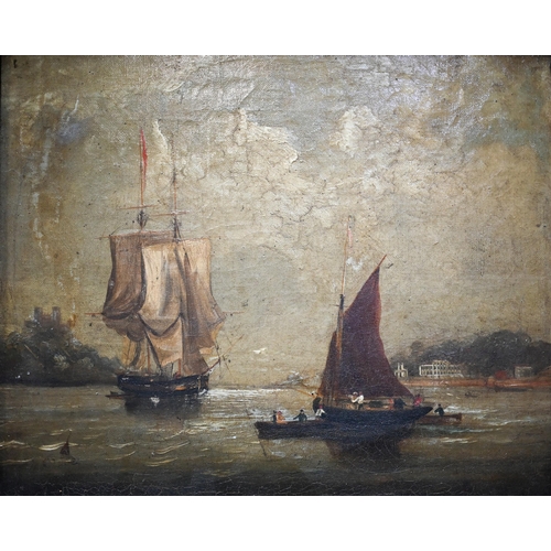 713 - Early 19th century English school - A pair of maritime views close to shore, oil on canvas, 24 x 29 ... 