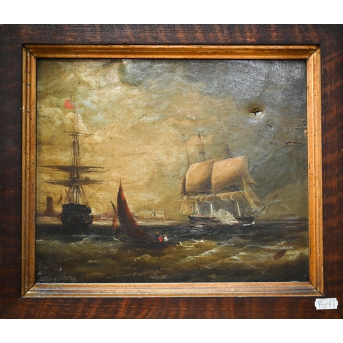 713 - Early 19th century English school - A pair of maritime views close to shore, oil on canvas, 24 x 29 ... 