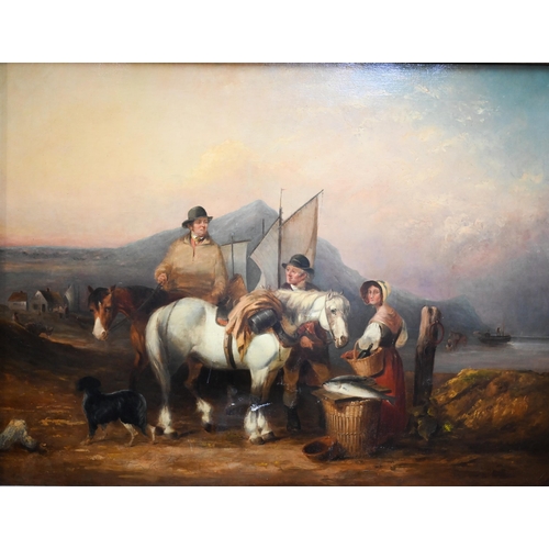 719 - William Shayer Snr (1788-1879) - Fisherfolk with horse on a foreshore, oil on canvas, 59 x 76 cm