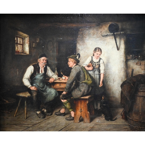 721 - A Muller Lingke (1844-1930) - A tavern interior, oil on canvas, signed lower left, 34 x 42 cm 