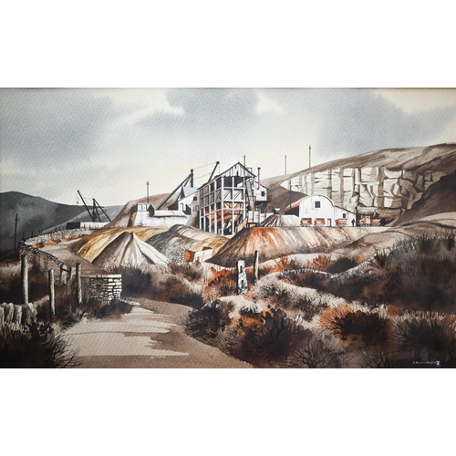 722 - J A Hurley - Cornish tin mines, watercolour, signed lower right, 30.5 x 49.5 cm