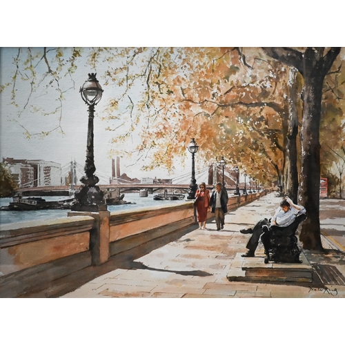 730 - Fraser King (b 1969) - Chelsea Embankment, watercolour, signed lower right, 51 x 70 cmLlewellyn Alex... 