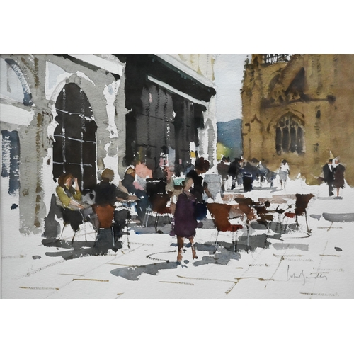 737 - John Yardley (b 1933) - Coffee in The Square, Bath, watercolour, signed lower right, 24 x 34 cmLlewe... 