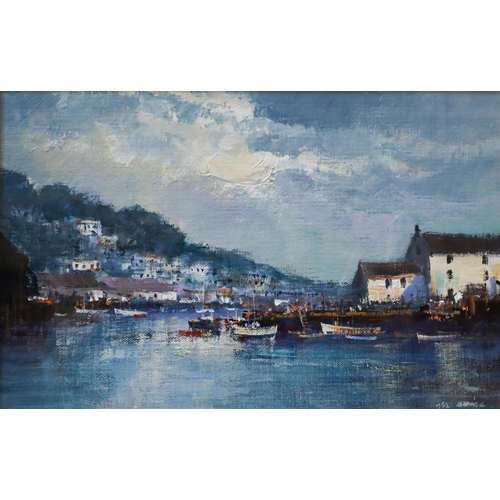 738 - English school - Harbour view, Polperro, Cornwall, oil on canvas, signed lower right, 23 x 36 cm