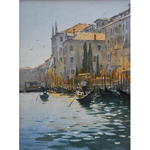 740 - Michael Felmingham (b 1935) - Gondolas at the Rialto, watercolour, signed lower left, 34 x 26 cm