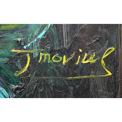 752 - J Movier? - Large abstract, oil on canvas, indistinctly signed lower right, 75 x 100 cm