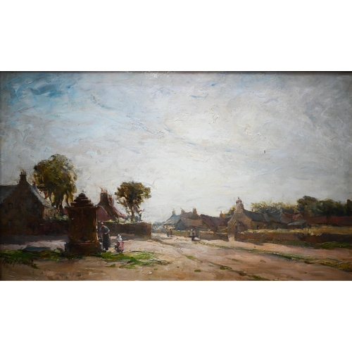 775 - Rosie J Morison - An extensive village view, oil on canvas, signed lower left, 44 x 75 cm 