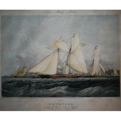 786 - Mixed marine pictures including Yachting scene off Cowes, Isle of Wight, pub 1851 by Fores, 43 x 54 ... 