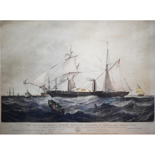 787 - Ackermann prints - 'The View of Her Majesty's Steam Frigate Cyclops', 46 x 63 cm; South Sea Whale Fi... 