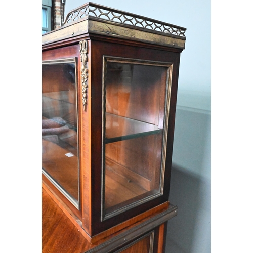 851 - A fine French gilt-metal mounted kingwood salon cabinet, the marble top with 3/4 pierced gallery ove... 