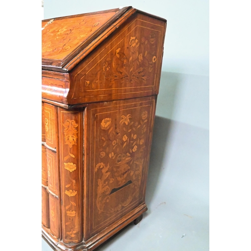 858 - An 18th/19th century Dutch floral marquetry walnut bureau, the hinged slope enclosing a part fitted ... 