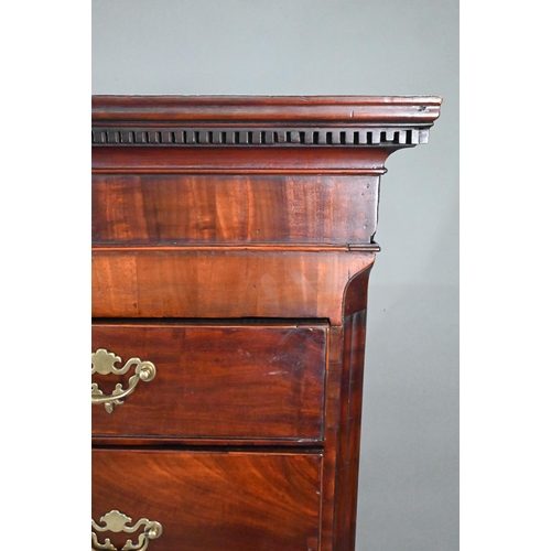 866 - A Georgian mahogany chest on chest, the dentil moulded cornice over a wide plain frieze and an arran... 