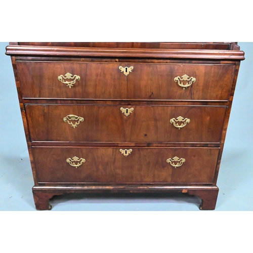 866 - A Georgian mahogany chest on chest, the dentil moulded cornice over a wide plain frieze and an arran... 