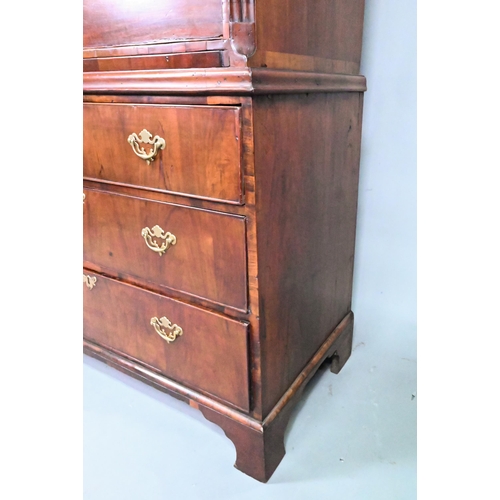 866 - A Georgian mahogany chest on chest, the dentil moulded cornice over a wide plain frieze and an arran... 