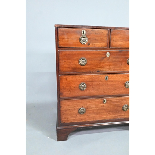 871 - A Georgian mahogany diminutive chest of two short over three long graduated drawers, raised on shape... 