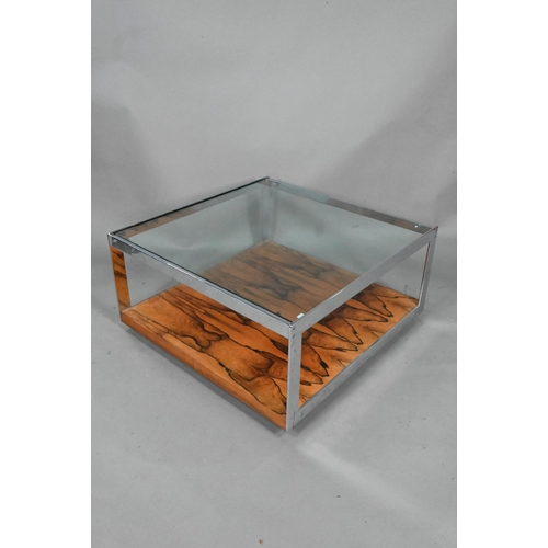 881 - A mid-century chrome and rosewood glass top coffee table designed by Richard Young for Merrow Associ... 