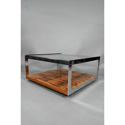 881 - A mid-century chrome and rosewood glass top coffee table designed by Richard Young for Merrow Associ... 