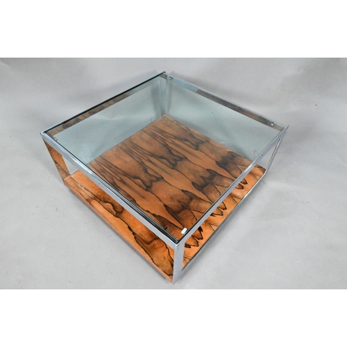 881 - A mid-century chrome and rosewood glass top coffee table designed by Richard Young for Merrow Associ... 