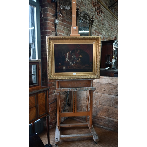 882 - A large beechwood Mabef M06 Roma artist's studio easel, paint splattered!, 66 cm w