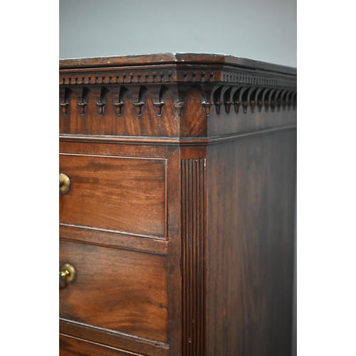 888 - A George III mahogany chest on chest, the dentil moulded cornice over a deep moulded frieze, two sho... 