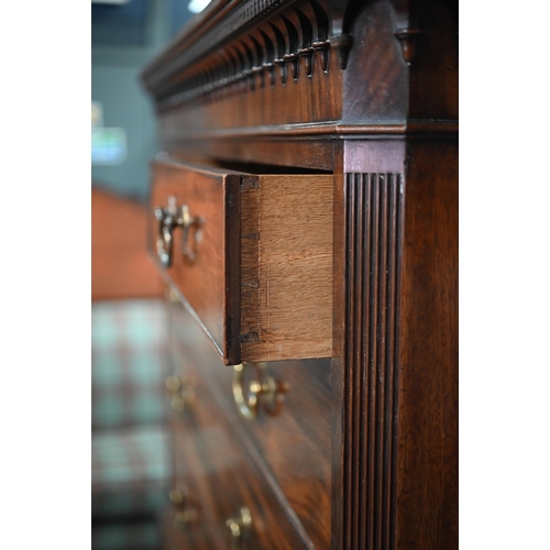 888 - A George III mahogany chest on chest, the dentil moulded cornice over a deep moulded frieze, two sho... 