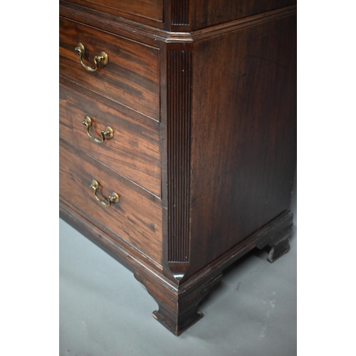 888 - A George III mahogany chest on chest, the dentil moulded cornice over a deep moulded frieze, two sho... 