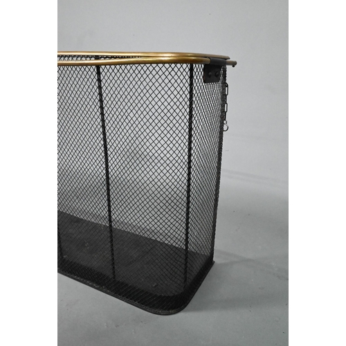 890 - A large antique brass framed steel mesh nursery fireguard, with extending brass rail drying rail, 10... 