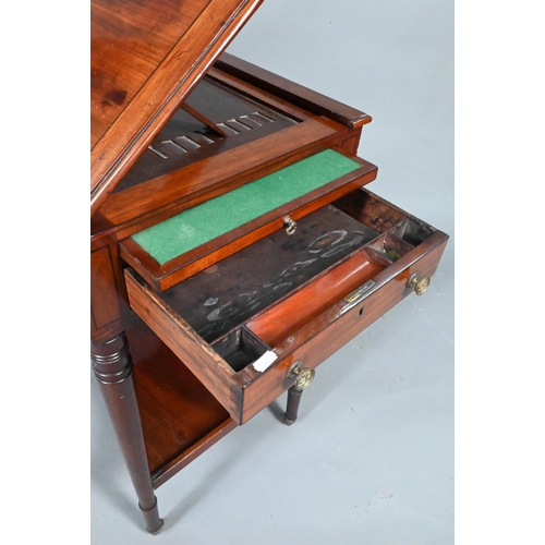 894 - A good Regency mahogany drawing/reading/writing table, the adjustable easel top with paper rest over... 