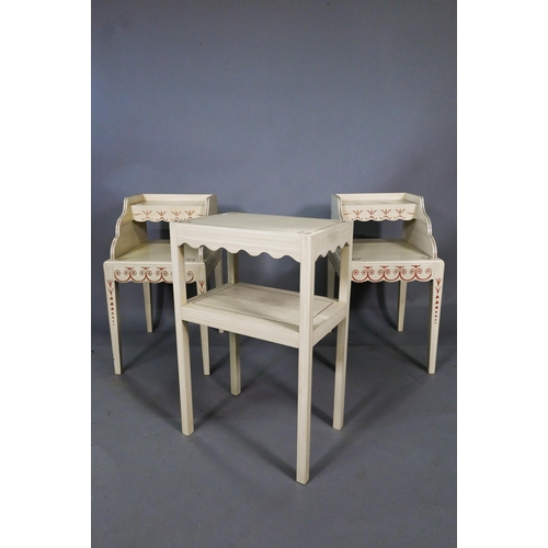 920 - A pair of contemporary cream painted stencilled bedside stands in the Scandinavian style, 41 cm x 47... 