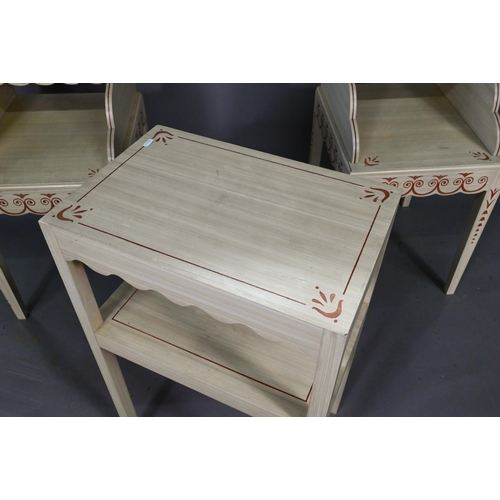 920 - A pair of contemporary cream painted stencilled bedside stands in the Scandinavian style, 41 cm x 47... 