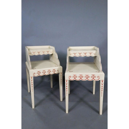 920 - A pair of contemporary cream painted stencilled bedside stands in the Scandinavian style, 41 cm x 47... 