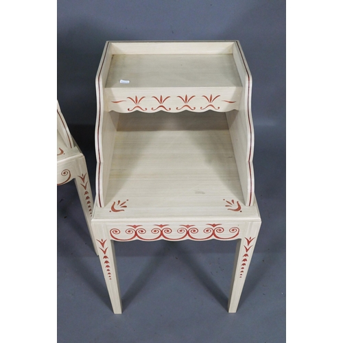 920 - A pair of contemporary cream painted stencilled bedside stands in the Scandinavian style, 41 cm x 47... 