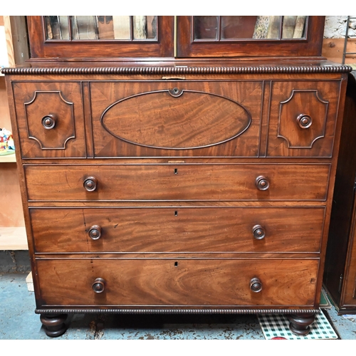 927 - A Regency mahogany secrétaire library bookcase, the associated two door astragal glazed cabin... 