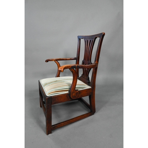 932 - A Georgian oak open armchair with fabric seat - by repute ex Chawton House, Hampshire, reduced in he... 