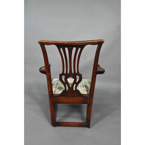 932 - A Georgian oak open armchair with fabric seat - by repute ex Chawton House, Hampshire, reduced in he... 