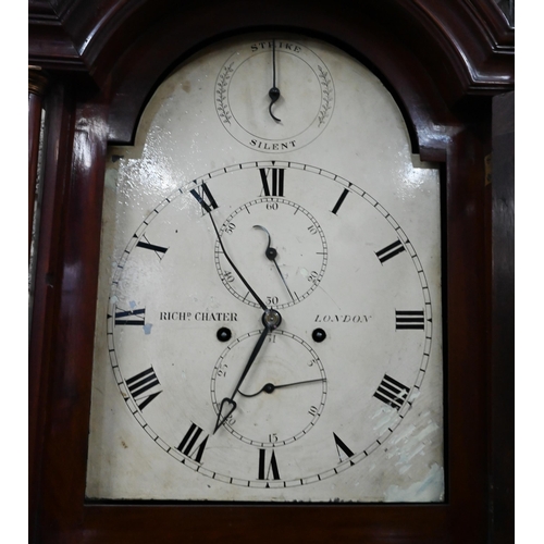 935 - Richard Chater, London, a George III mahogany 8-day longcase clock, the enameled arched dial with su... 