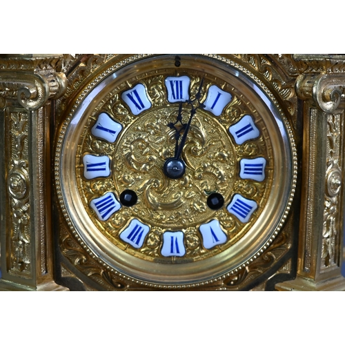 938 - Japy Freres, an ornate French ormolu Gothic Revival 8-day twin drum mantel clock striking on a bell,... 