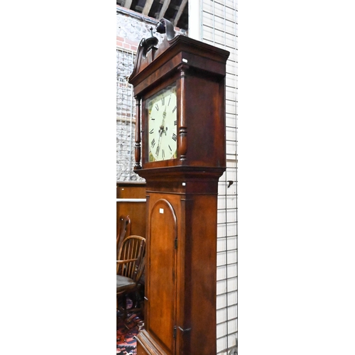 943 - A Victorian oak and mahogany eight-day longcase clock, the oversize enamelled dial (35 cm x 35 cm) w... 