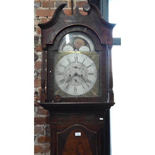 945 - A George III mahogany 8-day longcase clock, the silvered arched dial with subsidiary arched date ape... 