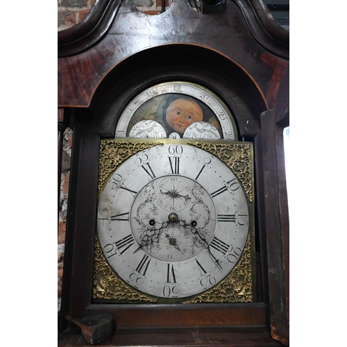 945 - A George III mahogany 8-day longcase clock, the silvered arched dial with subsidiary arched date ape... 