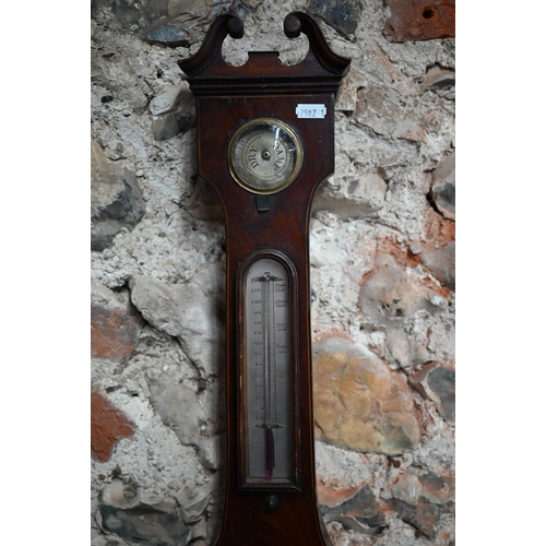 946 - E & M Levin, London, a Victorian mahogany barometer with silvered dial, level, thermometer scale... 