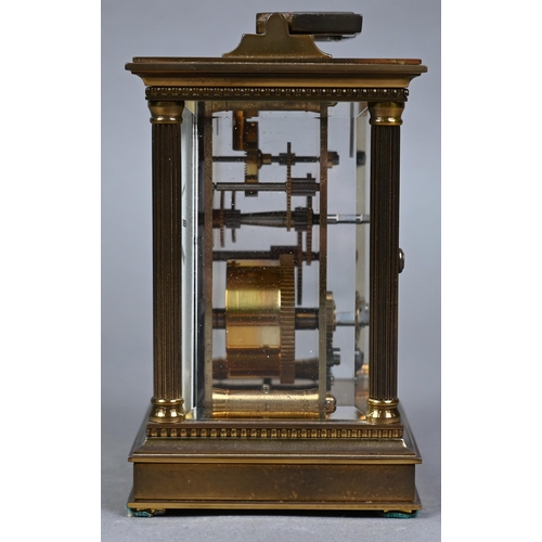 952 - Matthew Norman, London, a Swiss made lacquered brass carriage clock, the single drum movement with w... 