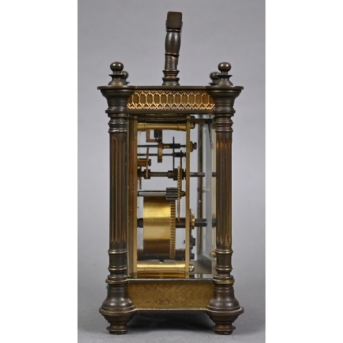 956 - R & Co., Paris, a gothic revival styled brass carriage clock, with single drum 8-day movement, 1... 