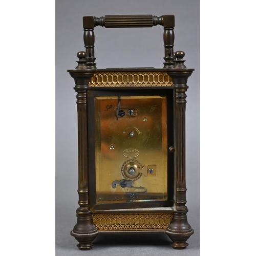 956 - R & Co., Paris, a gothic revival styled brass carriage clock, with single drum 8-day movement, 1... 