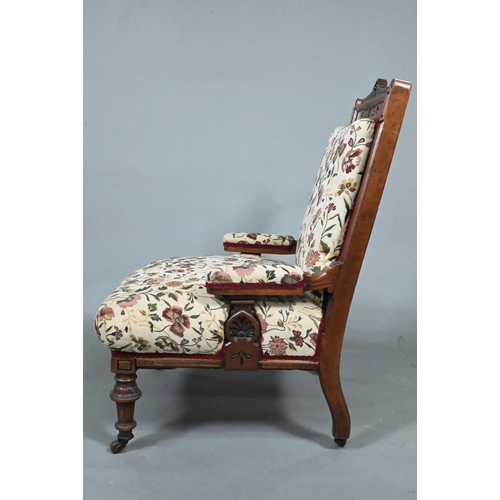 966 - A late 19th/20th century walnut framed and moulded open armchair with autumn leaf and floral pattern... 